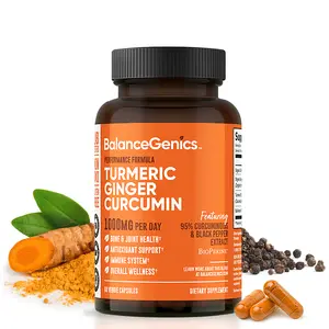 BalanceGenics Turmeric Curcumin Supplement with Black Pepper & Ginger Root 1000mg | Max Strength 95% Curcuminoids Curcuma | Joint Health & Inflammation Support | 60 Capsules Powder Filled vitamind3k 2 physicians choice women