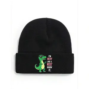 S&T 1pc Dinosaur Velociraptor Peeking Out Dinosaur 1 Warm Winter Cap For Women & Men, Beanie Knit Cap For Autumn/Winter Hat, Windproof And Warm Head Cover, Ideal For Halloween Christmas Fashion Gifts.