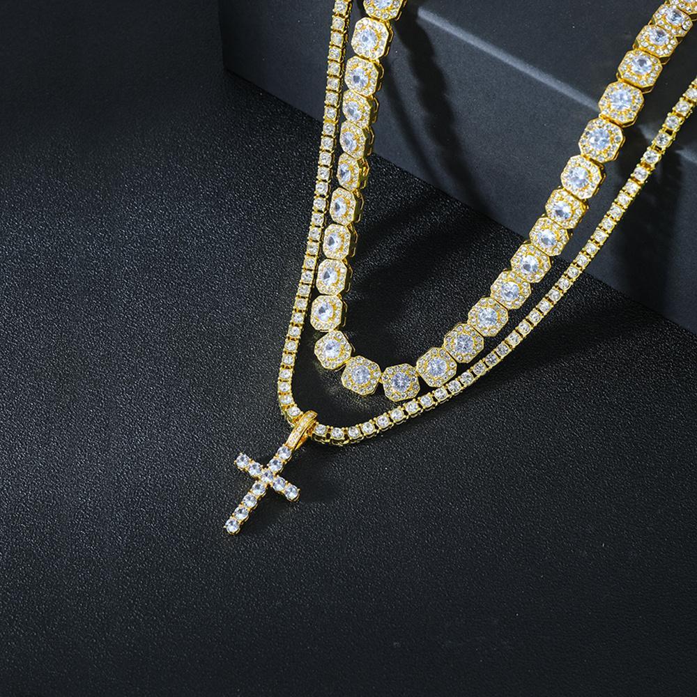2pcs/set Stunning Hip Hop Cuban Chain Cross Design Pendant Necklace - Fashion Pendants for Women and Men with Jewelry Gift Idea