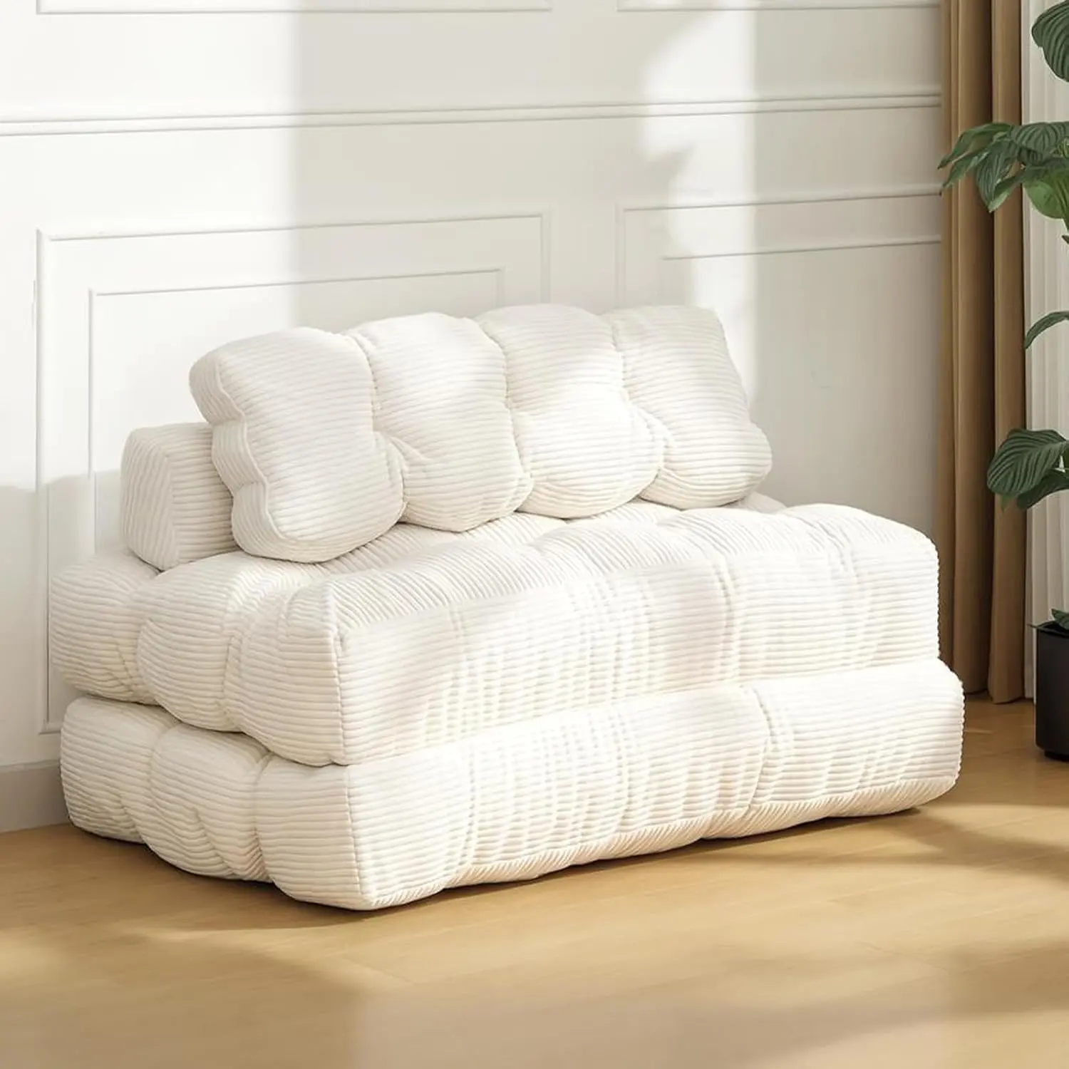 Garvee 79 x 52 x 8 Inches 3-in-1 Portable Foldable Sofa Bed Chair with Pillow, Convertible Foldable Mattress and Back Support, Ideal for Living Room and Bedroom Use, Portable and Comfortable