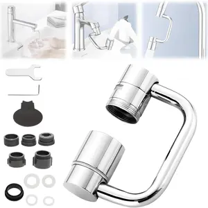extender aerator faucet Universal Sink Faucet 1440° Rotatable Aerator Extension U Shaped Extender for Toddlers 2 Modes Adjustable Flexiflow 1080° Rotating for Bathroom Kitchen Silver
