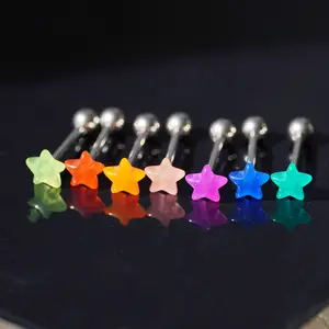 Glow Star Tongue Barbell, Acrylic Material, Body Piercing Jewelry