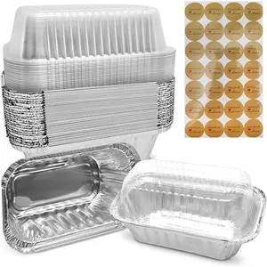 50 Pack Mini Loaf Pans with Lids Small 6x3.5x2 Aluminum Pans with Baked with Love Stickers for Baking Bread Fruit Cake Banana Bread Meatloaf and Other Baked Goods