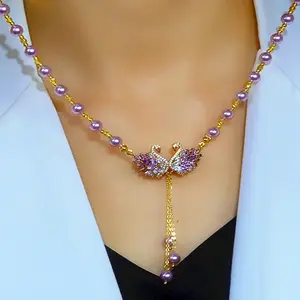 Luxurious Purple Swan Necklace Unique Simple Elegant Pendant Fashionable Personality Jewelry Perfect Accessory for Gentle Dresses