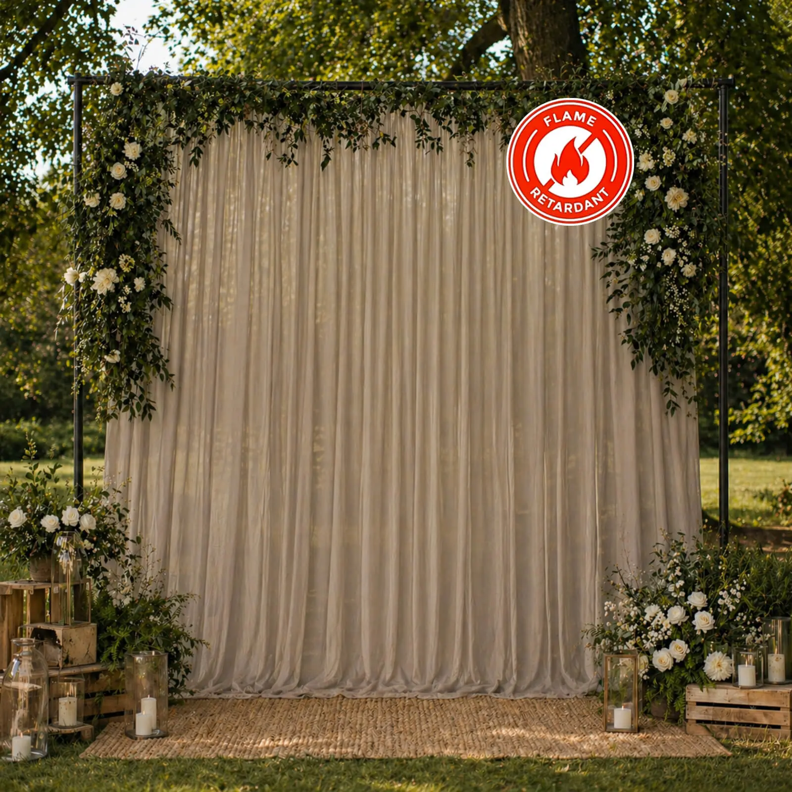 10ft x 10ft Chiffon Backdrop Curtain Panel - Natural, Durable, Flame-Resistant Sheer Draping Fabric with Rod Pocket for Birthday, Graduation, Business, Baby Shower Draped Decor, Fire Resistant
