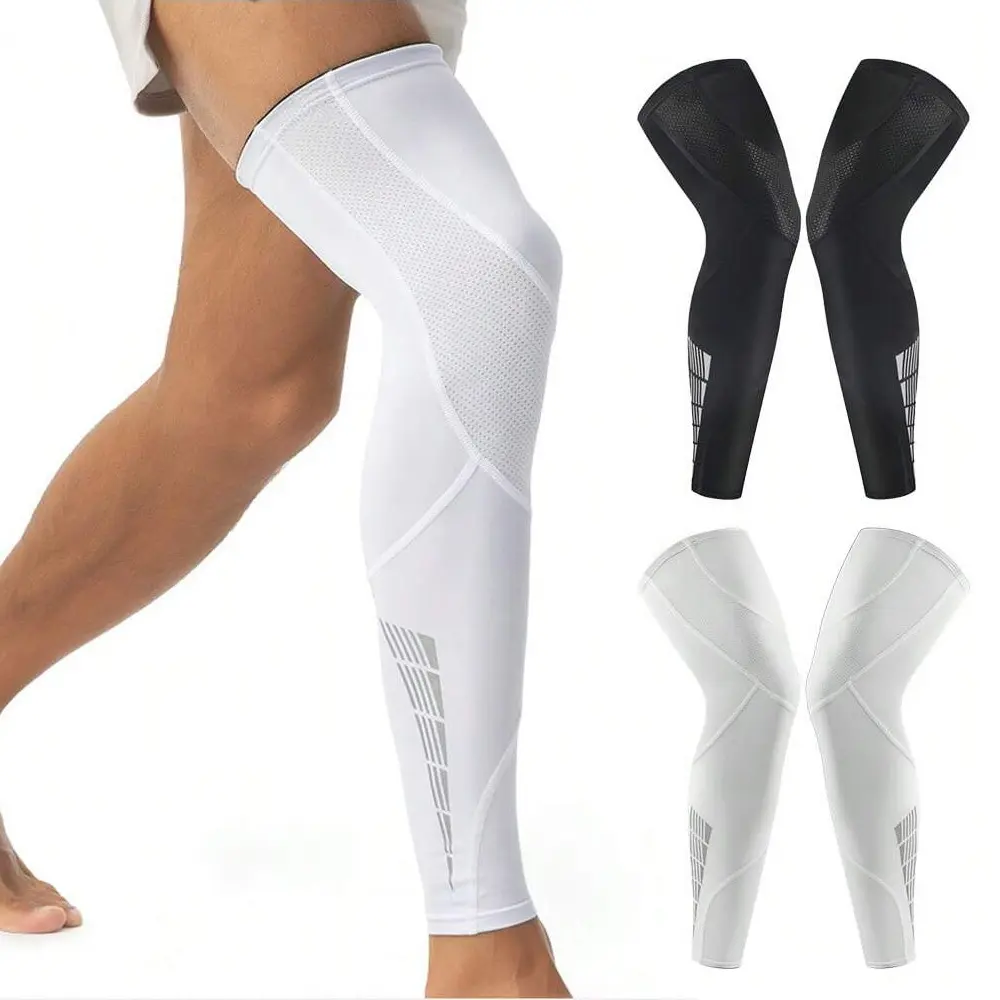 1 Pair Leg Sleeves, Full Leg Compression Sleeve, Sports Compression Long Leg Sleeves, Protective Sleeves with Anti-slip Silicone Strips, Breathable Compression Sleeves for Men & Women Work Out Running Basketball Football Tennis