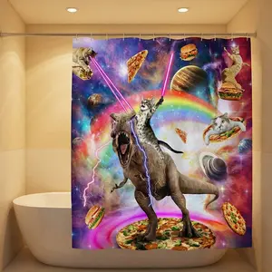 72x72 shower curtain, bathroom four-piece set, bathroom floor mat, toilet seat cover, U-shaped floor mat, dinosaur pattern, waterproof fabric, comes with 12 plastic hooks, no drilling required, easy to install, perfect home decor item, suitable for bathro