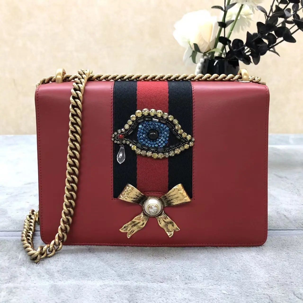 Pre-owned GUCCI leather Crossbody bags Broadway Eye Crystal Embellished Shoulder Bag A1250