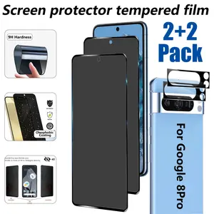 2 Pack for Google Pixel 8 Pro Privacy protection Screen Protector with 2 Pack Camera Lens Protector（6.7 Inch）, HD Ultra-thin, 9H Hardness Tempered Glass Screen Protector for Pixel 8 Pro [Fingerprint Compatible] Case Friendly ﻿
