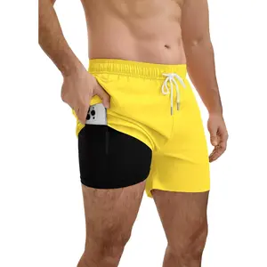 Men’s Swim Trunks 5 Inch with Compression Liner 2 in 1 Quick Dry Swimming Shorts Bathing Suits with Pockets(Gift)