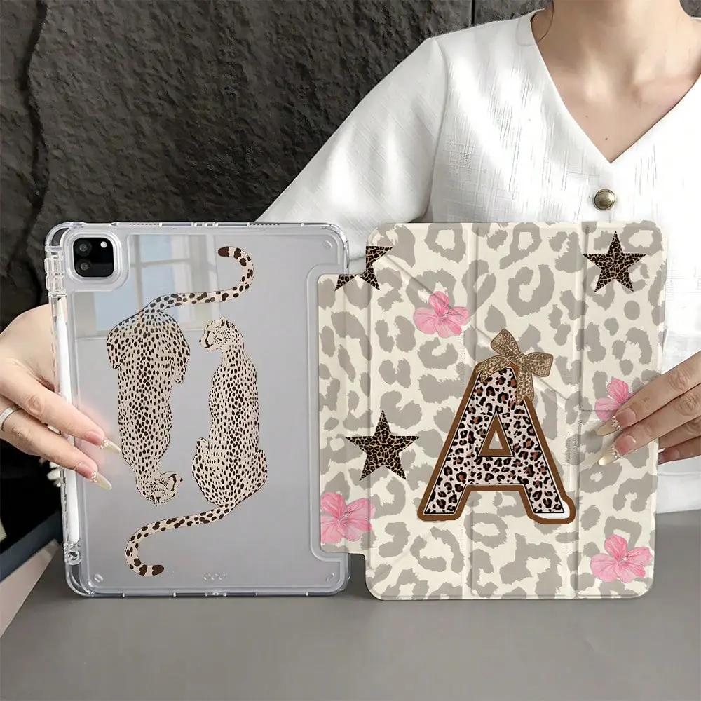 Cheetah,Leopard Print 1PC Blue Bow & Floral Gingham Print Tablet Case With Pen Holder, Multi-Angle Stand, Compatible With IPad 10.9/10.2/ Air 5th Gen/Pro 11/10th/9.7/Air 2/7th/8th Gen/Air 4/5/ Air 13/11(M3 2025)/ 11(A16 2025),Compatible With Oppo Pad