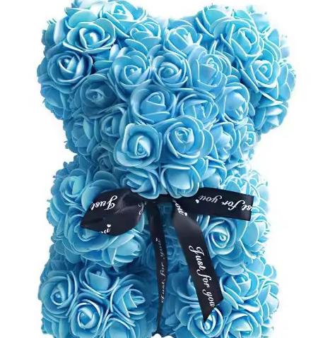 Valentines Bear Cute Gift - Rose Teddy Bear with Heart Card and Black Bow - Perfect for Valentine's Day Presents