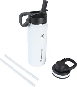 Thermoflask 18 Oz Double Wall Vacuum Insulated Stainless Steel Water Bottle - Reusable with Leakproof Chug & Straw Lids - Keeps Drinks Cold 24 Hr/Hot 12 Hr - Easy Maintenance - Gym/On-The-Go, White ThermoFlask