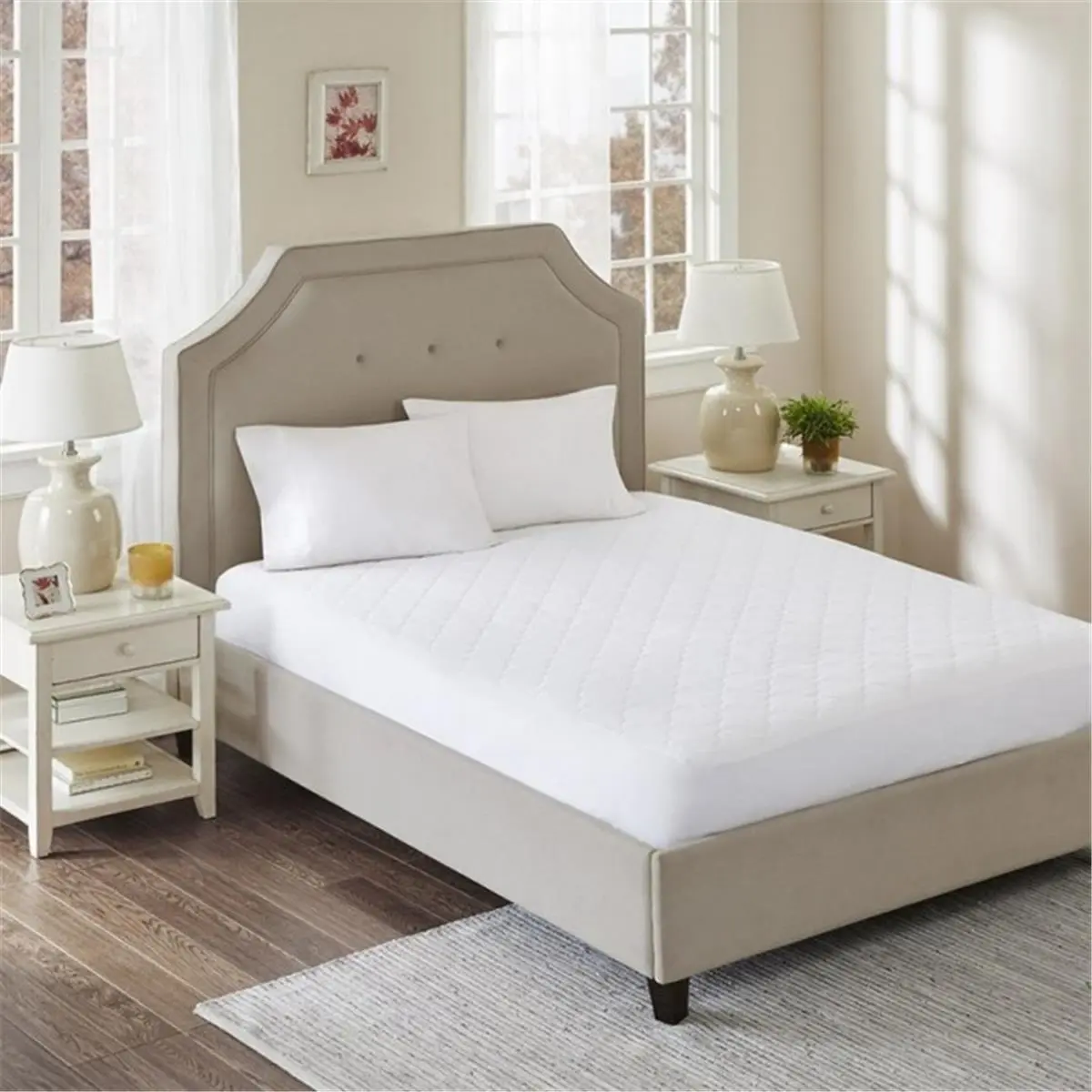 212 MAIN King Size Mattress Pad - All-Natural Cotton-Filled, Percale Weave, White, Fits King Size Beds