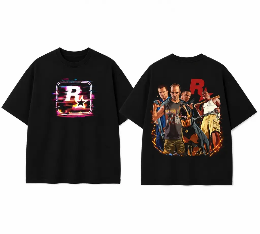 Grand Theft Auto V Gaming Graphic Tee Oversized Black Streetwear T-Shirt