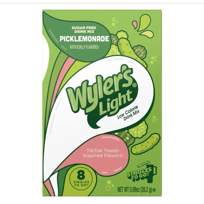Wylers Light Sugar-Free Powder Beverage, Tangy Picklemonade Drink Mix with 8 Drink Packets - 1 Box for Healthier Sips