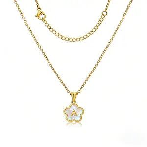 [2026 New Arrival] CRVOTE Four-Leaf & Five-Leaf Clover Seashell Initial Necklace, 18K Gold Plated Personalized Pendant for Women
