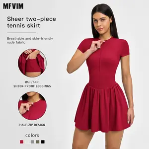 MFVIM solid-color waist-cinched short-sleeve dress, solid-color zip-up short-sleeve top, sporty bodycon mini skirt, pure‑desire inner lining, fashionable womenswear