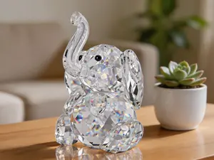 Cute crystal elephant figurine, cut glass animal ornament for home decor and collection.