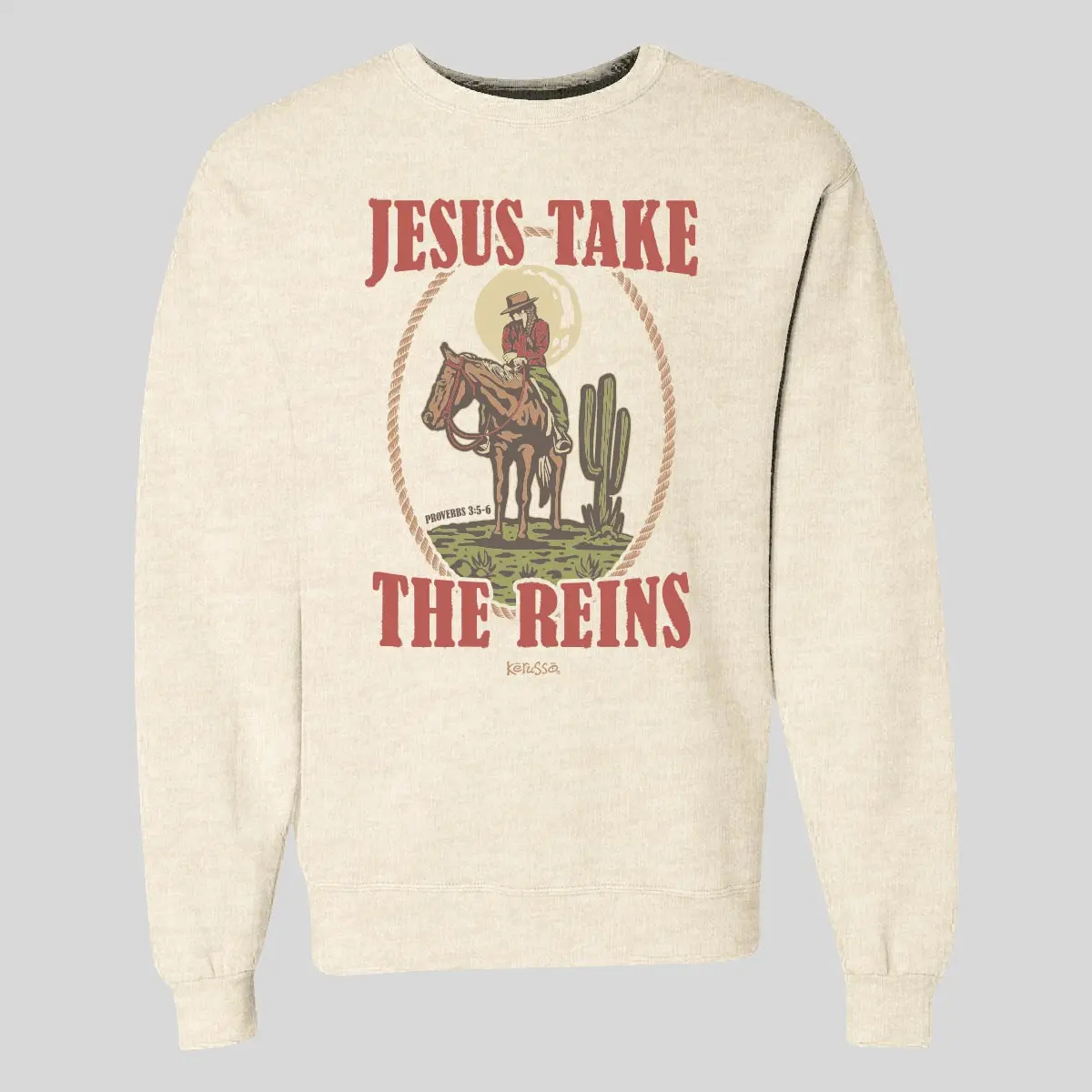 Kerusso Women's Christian Graphic Hoodie, "Jesus Take the Reins" Pullover in a Soft Cotton Blend Fabric for Everyday & Evening Wear, Ribbed, Graphic Print, Ribbed Cuffs, Spandex, Sweatshirt, Tops, Long Sleeve, Polyester, Round Neck, Clothes, Trust In God,
