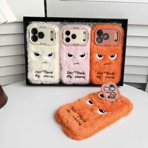 PFuzzy Embroidered Emoji Phone Case Cover Compatible with Apple iPhone 17 17 Pro Max 16 15 14 13 12 11 Pro Plus Air with Fun Don't touch my phone Emojis Design, Air Stand Included  #MRBQOrange
