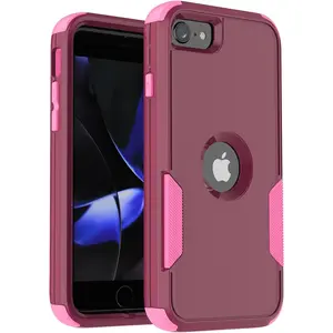SE 2020 Case, SE 2022 Case,3 in 1 Phone Case,Shockproof TPU Hard PC Bumper Drop-Proof Shell Case for  SE 2nd 3rd 4.7" Purple/Pink