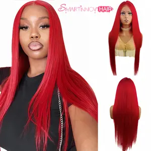 Red Long Straight Human Hair Lace Front Wig |   13x6 HD Transparent Lace Pre-Plucked | 150% Density Silky Straight Wig