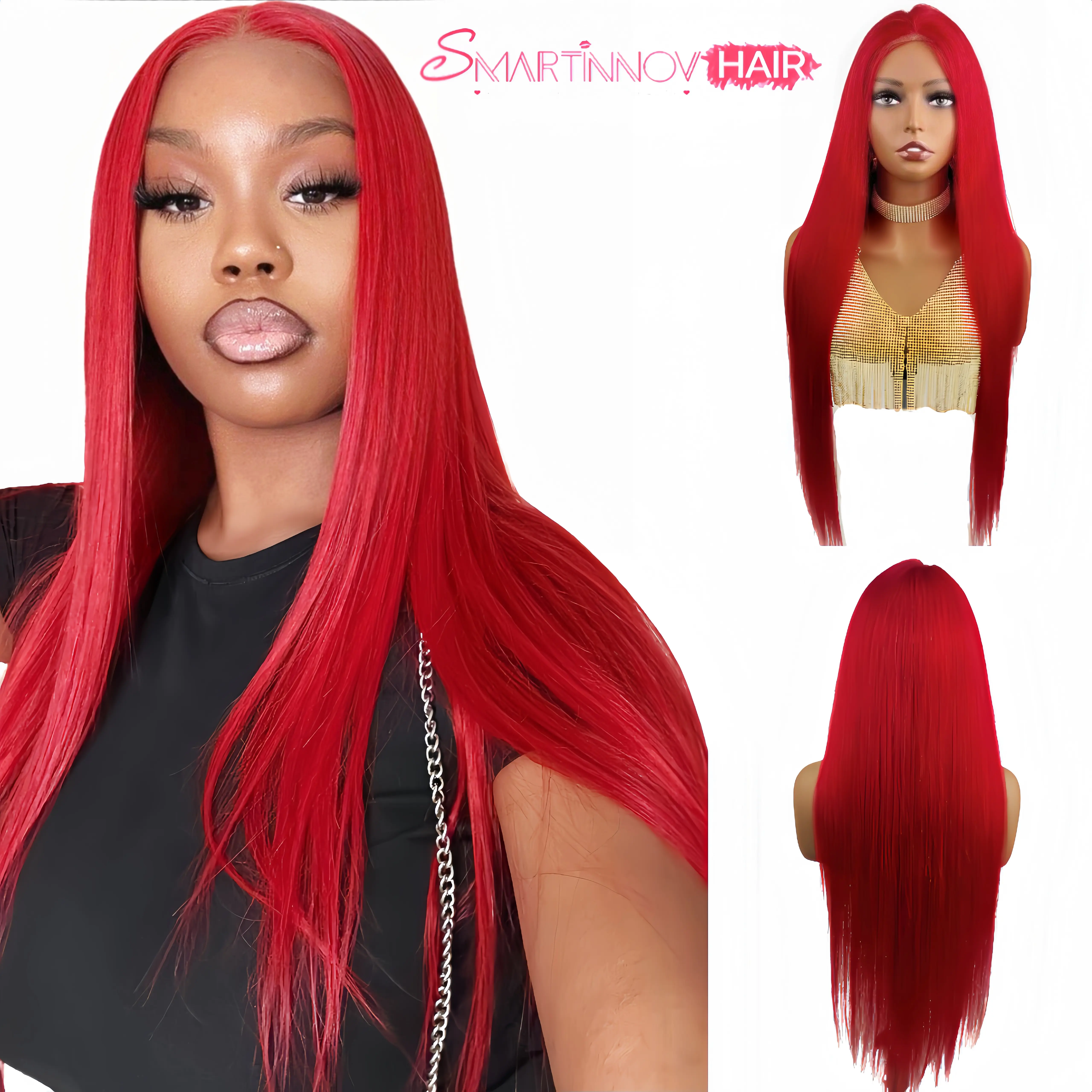 Red  Long Straight Human Hair Lace Front Wig | 13x6 HD Transparent Lace Pre-Plucked | 150% Density Silky Straight Wig