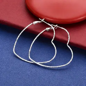 Trendy 925 sterling silver Plated Hoop Earrings for Women, Chunky Silver Earrings for Women Hoop Earrings Heart Hoops Lightweight Hypoallergenic Jewelry,50mm