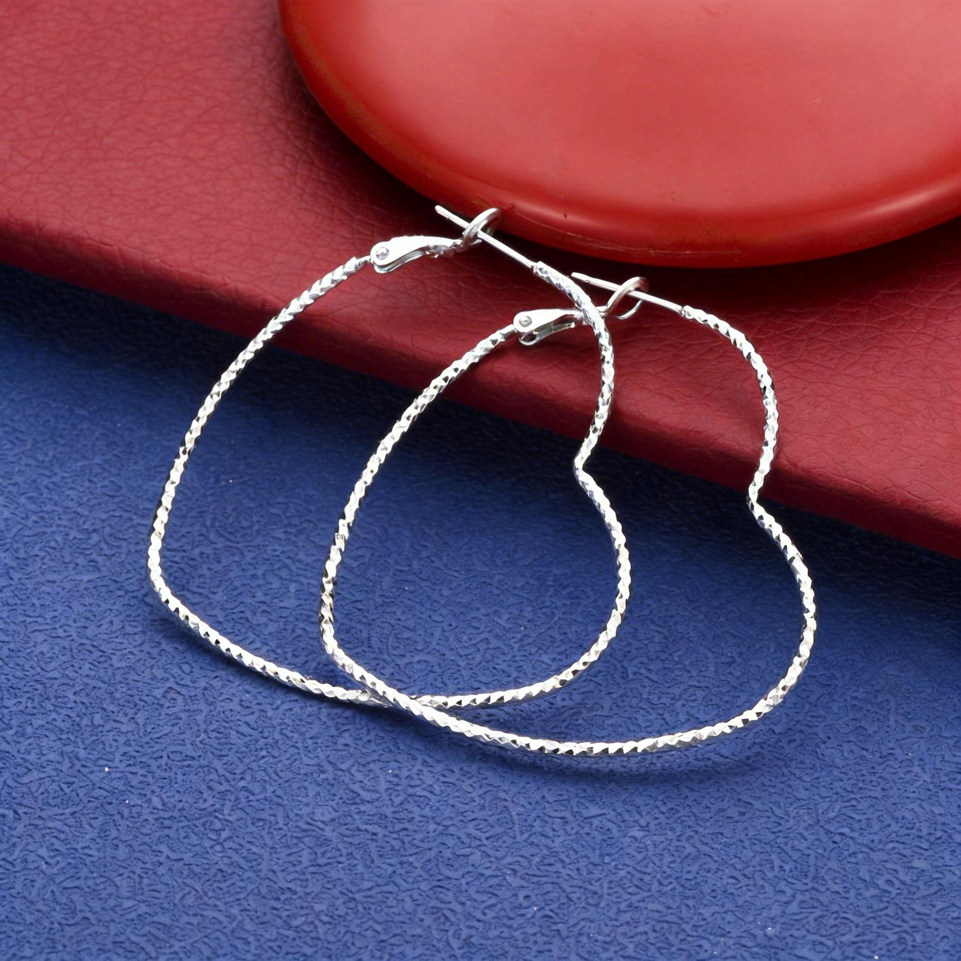 Trendy 925 sterling silver Plated Hoop Earrings for Women, Chunky Silver Earrings for Women Hoop Earrings Heart Hoops Lightweight Hypoallergenic Jewelry,50mm