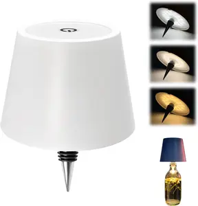 Portable LED Wine Bottle Lamp with Stopper, Wireless Bottle Lamp Shade, 3 Color Adjustable Brightness & Dimming, Rechargeable Touch Wine Bottle Lights for Any Liquor Bottle Bars Restaurants