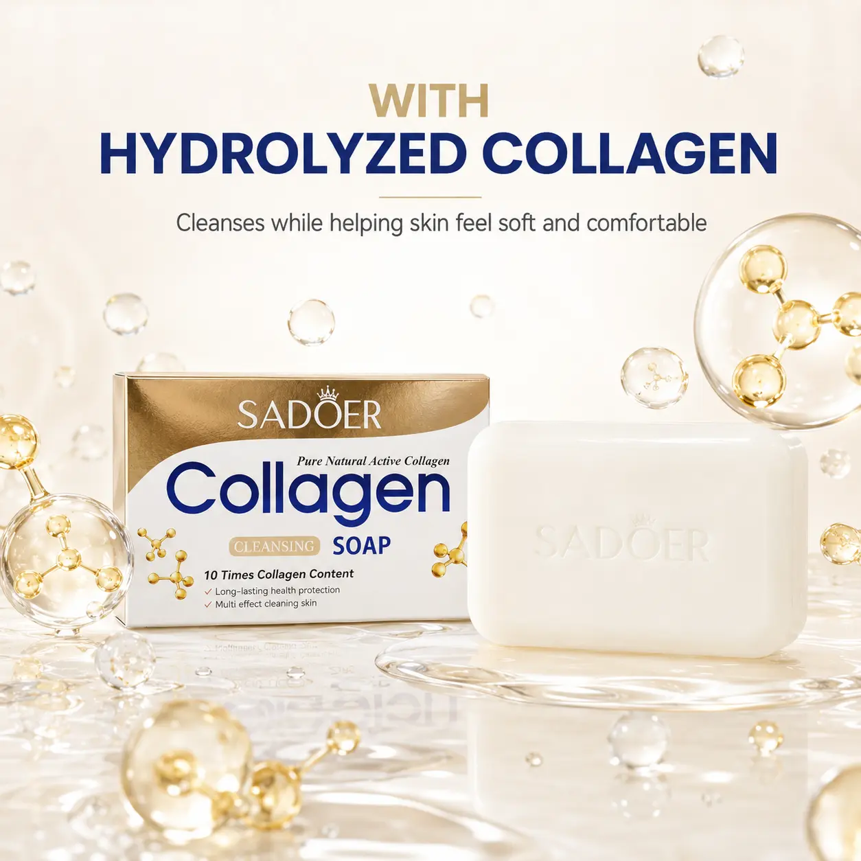 Collagen Cleansing Soap Bar, Daily Gentle Cleanser for Face and Body