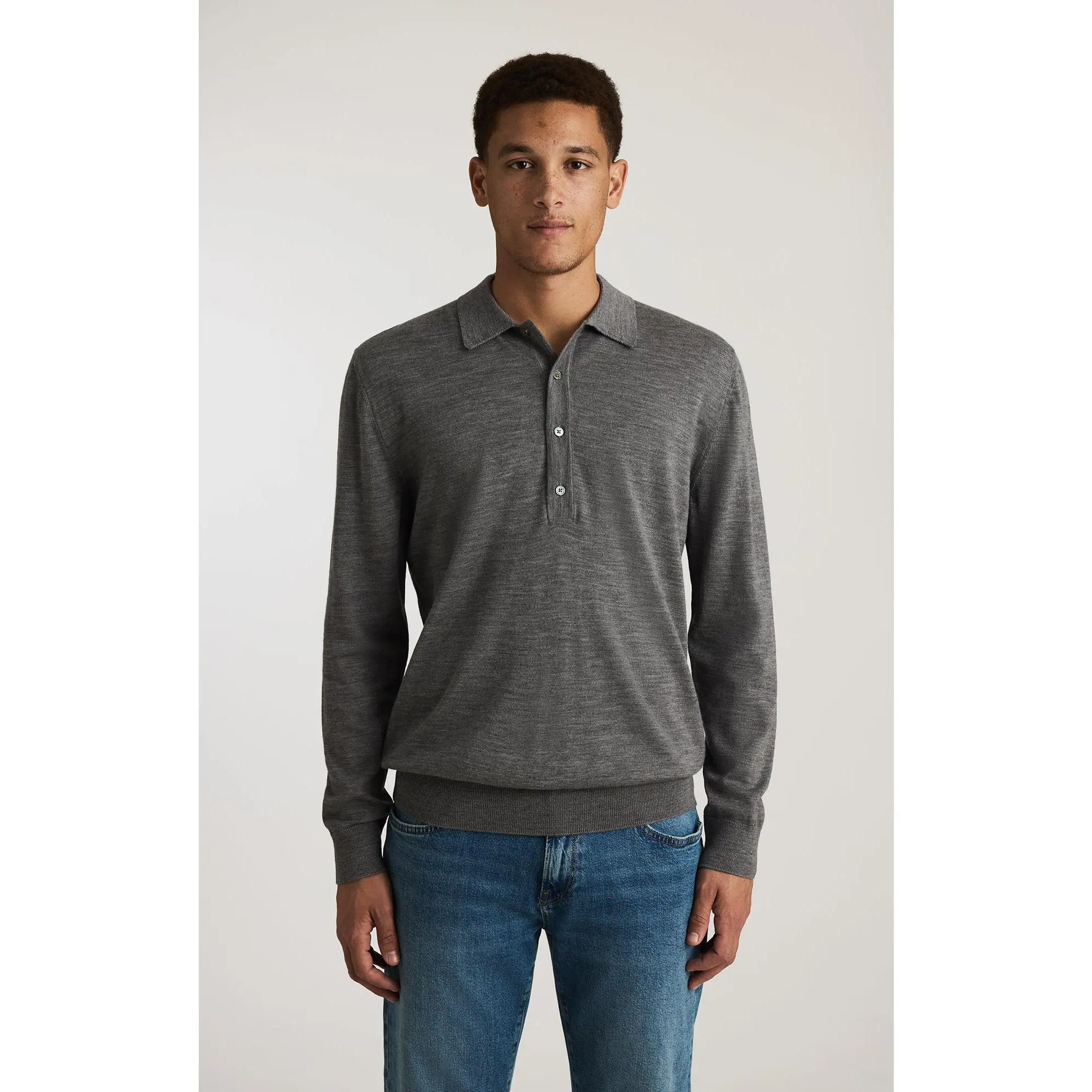EDITION WOOL POLO SWEATER IN GREY MELANGE