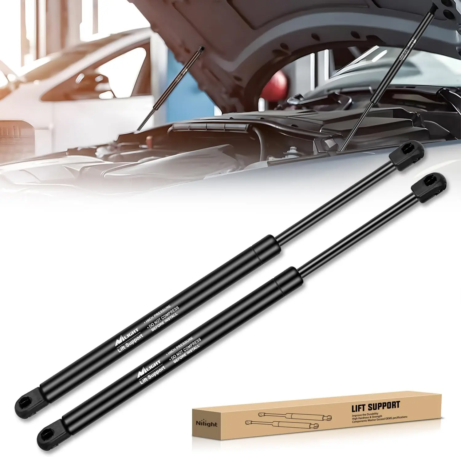 Nilight Hood Struts Lift Supports - 2-Pc 13in Compressed Nitrogen Spring Shocks 4142 Series Rod Set, Easy to Install Car Supplies, SUV Accessories, 13.10in Extended Car Body Repair Tool for 2002-2010 Ford Explorer, 2‑Pc Rod Set