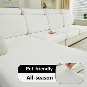 Pure Color Soft Cotton Velvet Sofa Cover, All-Season Elastic Cat Scratch Protection, Anti-Slip Durable Dustproof, Easy Installation