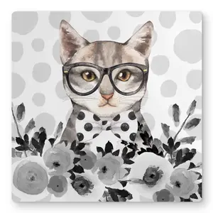 212 MAIN Aluminum Eclectic Geek Cat Metal Photo Print Wall Art, 16 x 16 in, Bedroom Decoration Animal Artwork - Home Supplies, Ideal Gift for Decor Enthusiasts