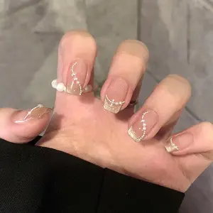 Pearl Decor Fake Nail, 30pcs/set Ballerina Press on Nails with Nail File & Jelly Glue, Removable Full Cover Artificial Fake Nail, Women Girls DIY Manicure Shimmer Glitter