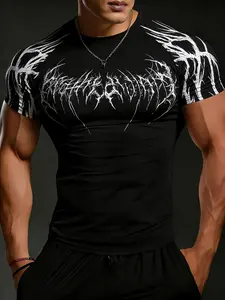 2026 New High Elasticity Muscle Fitness Shirt, Unisex Slim Fit Geometric Pattern, Quick Dry Moisture Wicking, Ideal for Gym Running Yoga Beach, Gym Tops