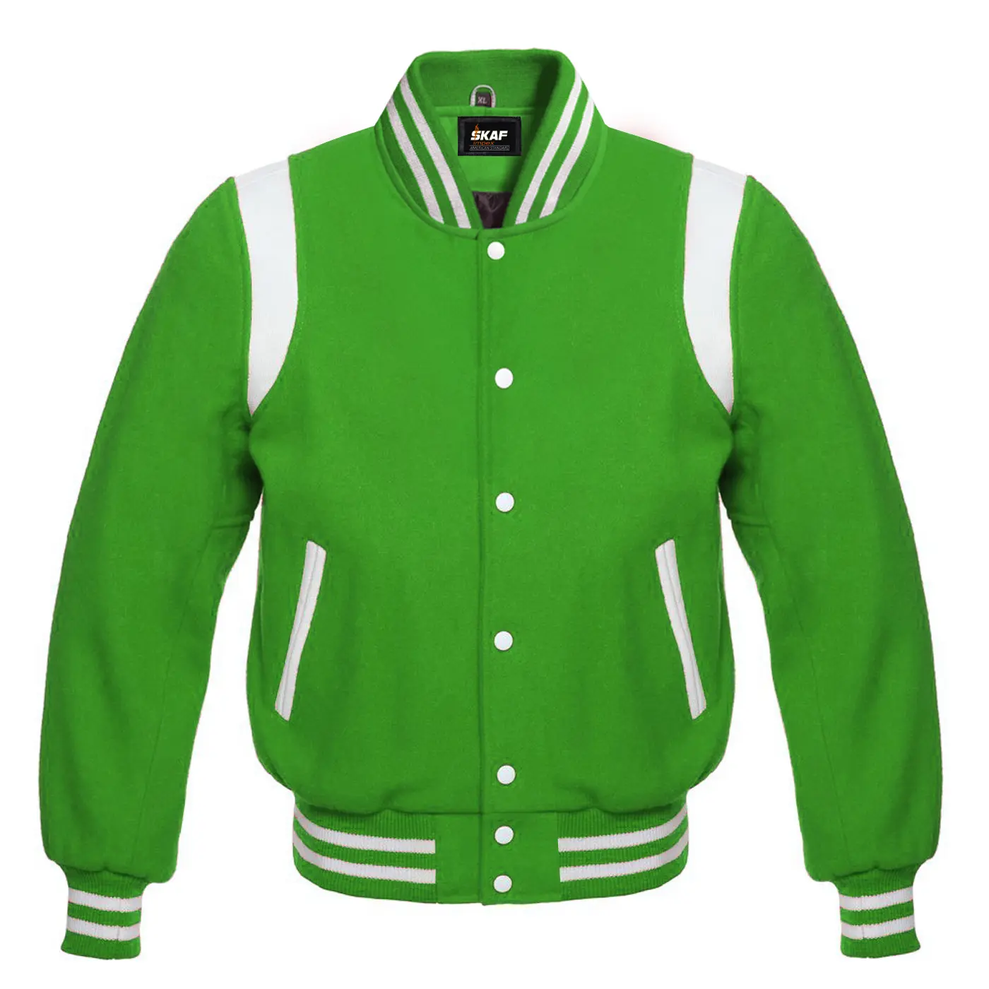 Letterman Baseball Collage School Varsity Jacket Kelly Green Collar Knit Bomber