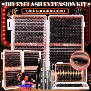 Thick Individual Lash Cluster Set, Diy Eyelash Extensions, 50D-160D Mixed Style False Lashes, Natural Daily Wear, Party Makeup, Mixed Lengths, Includes Lash Glue Tweezers & Brush, D Curl, Salon Quality, Beginner Friendly, Christmas, Eyelash Extension