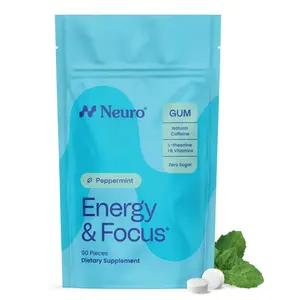 Sugar-Free Vegan Peppermint Energy & Focus Caffeine Gum - 40mg Natural Caffeine, L-Theanine, B Vitamins Nootropic Wellness Supplement - 90ct