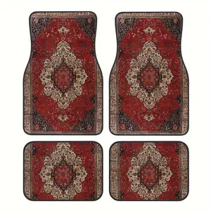 4pcs Bohemian Themed Car Mats, Rubber Backing - DurableDirt-resistant Non-slip Easy To Clean, European Ethnic Design Universal Fit All-Weather, Fashionable Car Interior Decoration Accessories