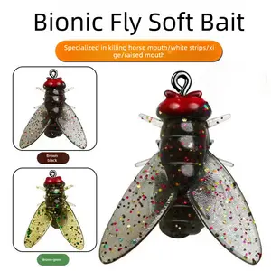 Bionic Fly Lure Fishing Bait with Red Head Luya Soft Bait Fly Hook Poison Mosquito Hook Horse Mouth White Strip Mouth Box Micro Bait