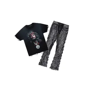 Amina Black Oversized T-Shirt/Stacked Flare Jean Bundle