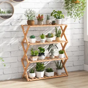 COSTWAY - 4-Tier Foldable Bamboo Shoe Rack with Slatted Shelves-Natural