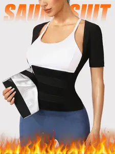 Women's Sauna Suit for Outdoor Sports, Sweat-Enhancing Design, Adjustable Waist Trainer, Yoga Short Sleeve Fitness Wear, Active Top