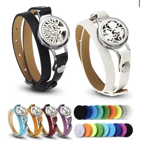 2 Pcs Essential Oil Diffuser Bracelet Aromatherapy Fragrance Locket Bracelet Adjustable Leather Band with 18 Refill Pads Gift Set for Women Girls Wife Friend Birthday Christmas