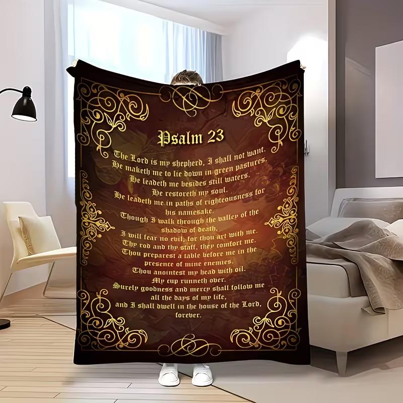 Soft Funny Throw Blanket Psalm 23 Flannel Throw Blanket – Soft, Warm, All-Season Religious Gift with Inspirational Scripture Design, Multi-Purpose for Home, Office, Camping & Travel