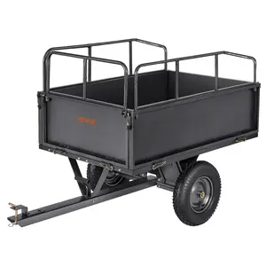 VEVOR Garden Utility Trailer, 17 Cu. Ft & 600lbs Capacity, ATV UTV Hauling Trailer, Tow Behind Steel Dump Cart with 16" Tires, Hand Pull or Foot Pedal, Heavy Duty Yard Trailers for Lawn Mower Tractor