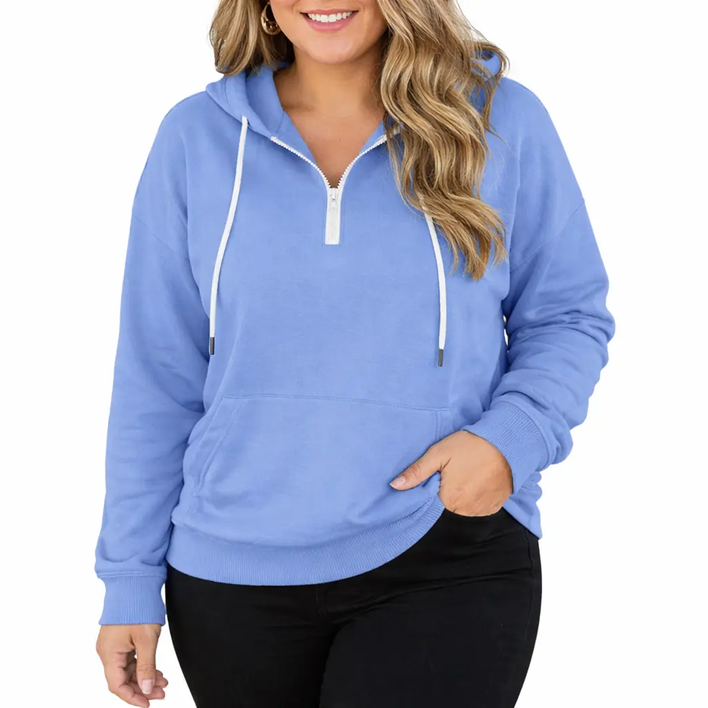Women's Plus Size Hoodies Quarter-Zip Pullover, Casual Soft Long Sleeve Tops Women with Kangaroo Pocket, Loose Shoulder Fit Curvy Clothes for Thanksgiving,clothes for back to school,first day of school outfits